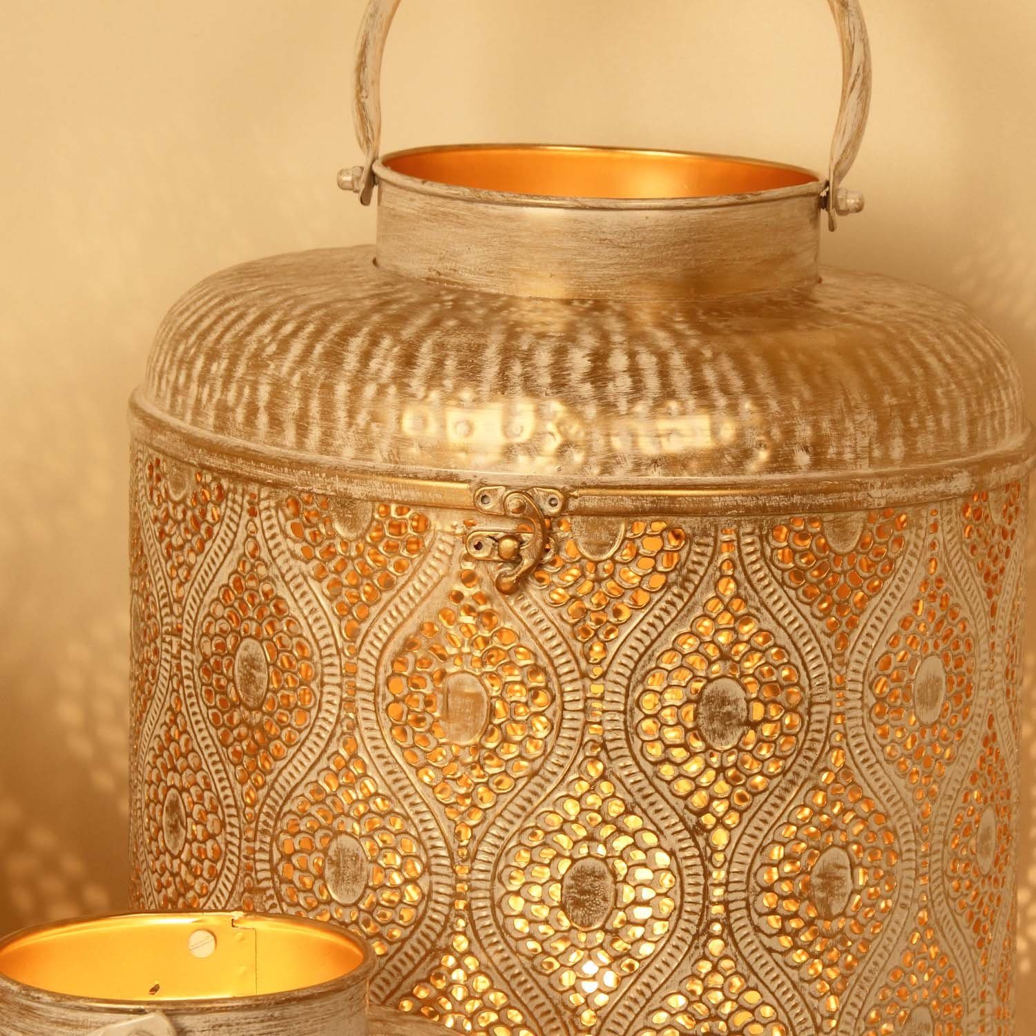 Casa Moro Kerzenlaterne Suraya 3er Set in Shabby Chic Weiß Gold aus Metall (Marokkanisches Windlicht stehend & hängend, 3er Set Wohn Deko), Tischlaterne für Ostern Muttertag Dekoration Idee Geschenk IRL5010