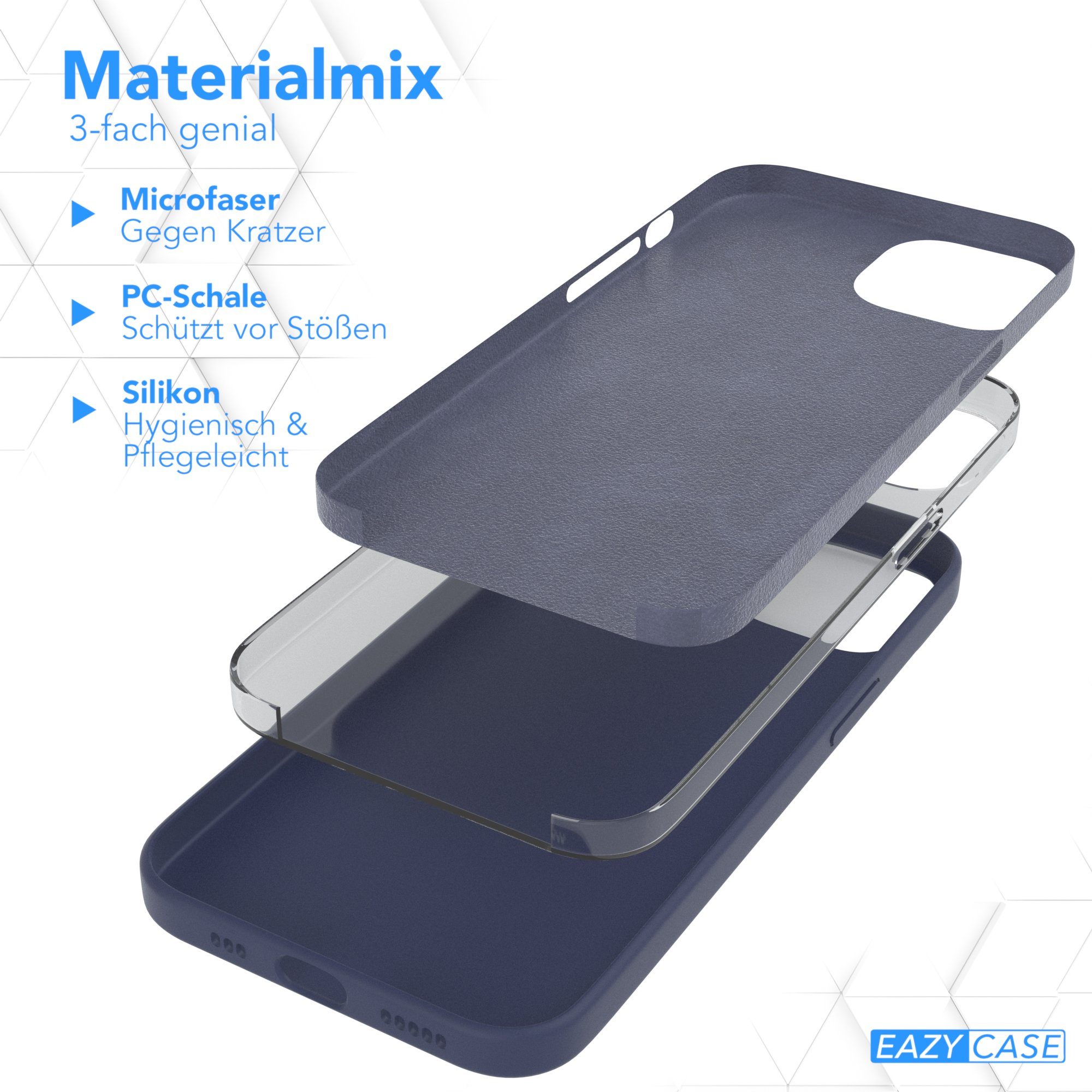 EAZY CASE Handyhülle Premium Silikon Case für Apple iPhone 13 6,1 Zoll, Handy Softcase Hülle Silikon mit Displayschutz Case Blau / Nachtblau – Bild 5 von 5