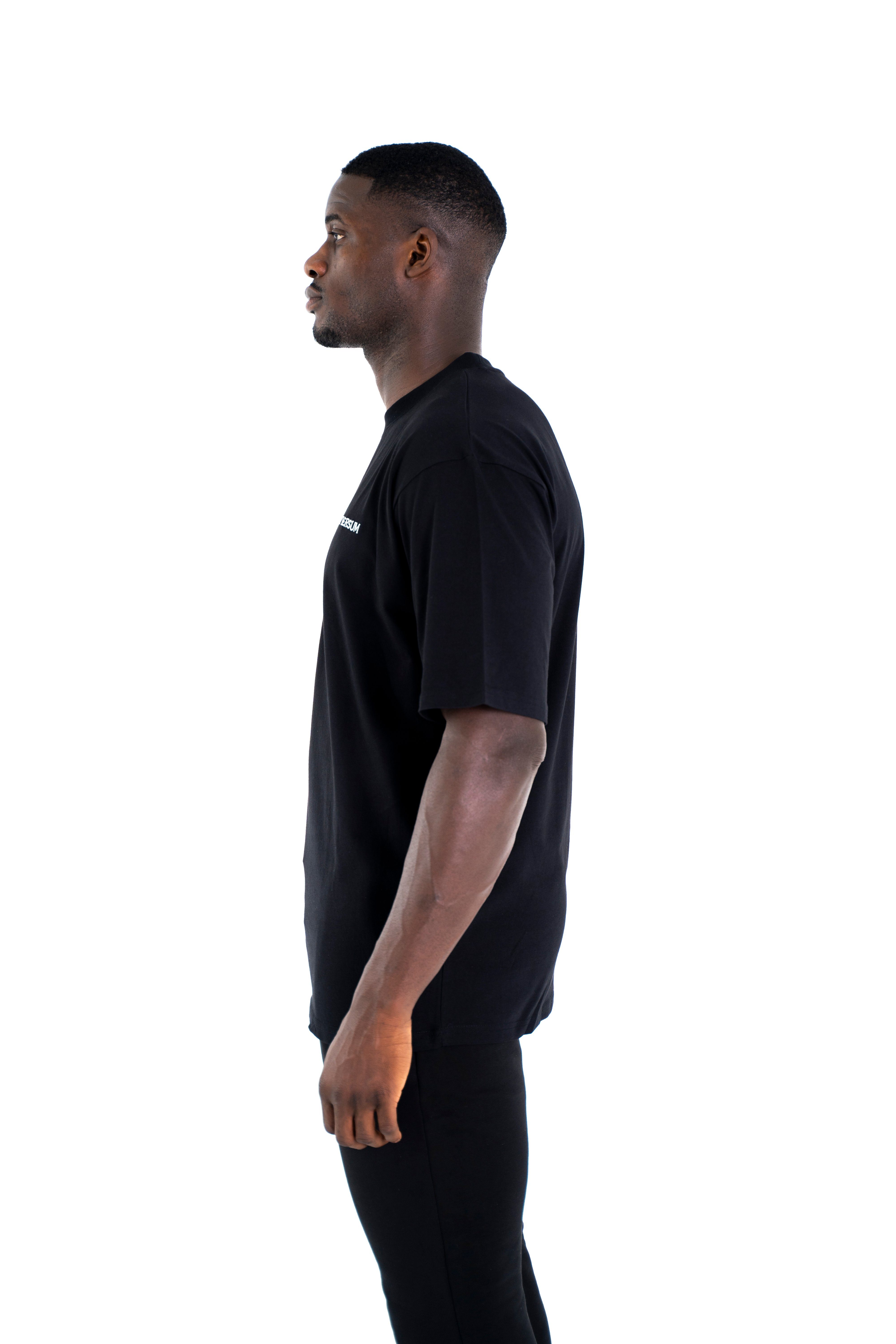 Rundhalsausschnitt, C-Neck Cotton Universum Oversize T-Shirt Shirt, Sportwear T-Shirt 100% Schwarz Baumwoll Modern