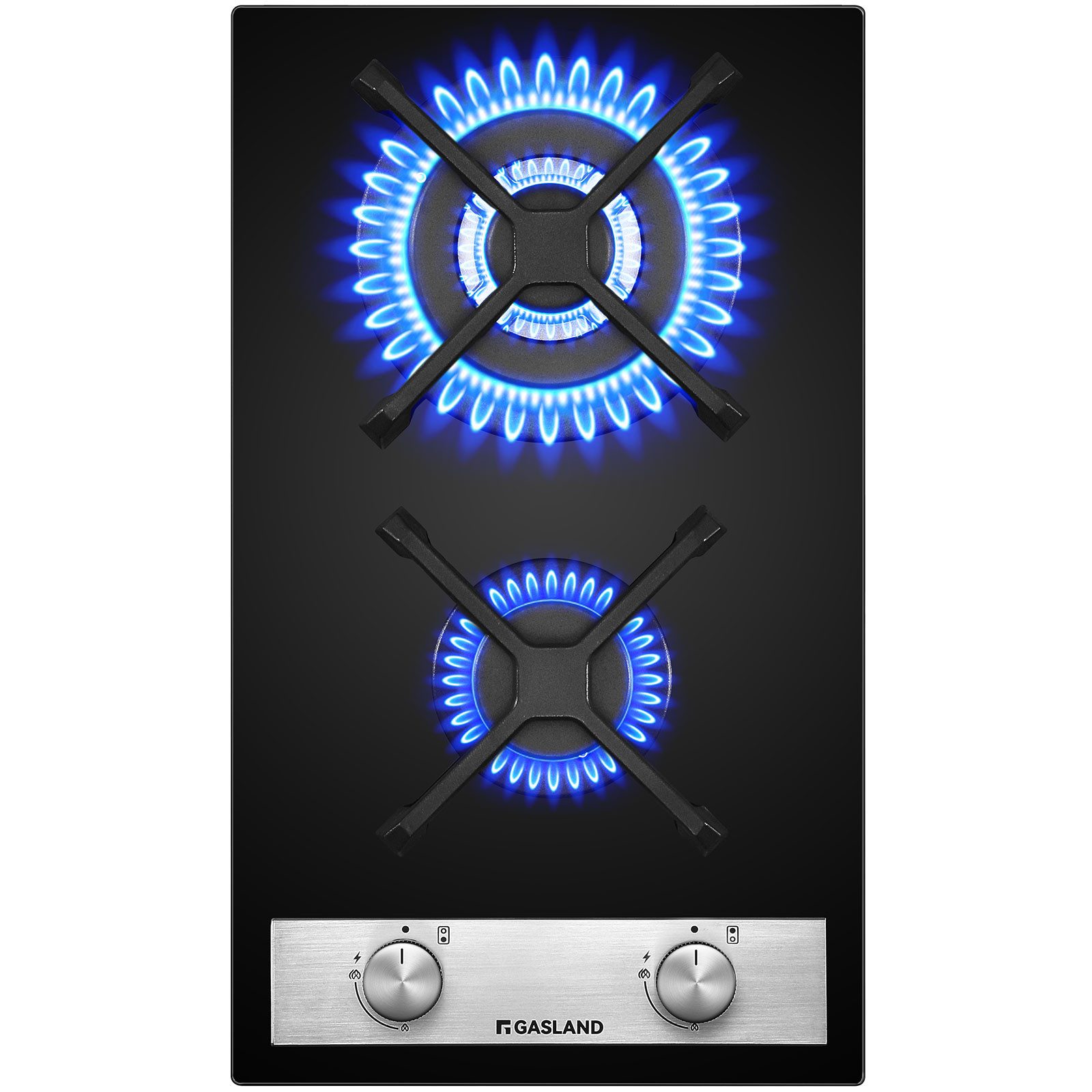 GASLAND Gas-Kochfeld GH30BF, Glas-Gaskochfeld 30cm, 2 Flammig, 5200 W, Wokbrenner, Butan/LPG/Erdgas