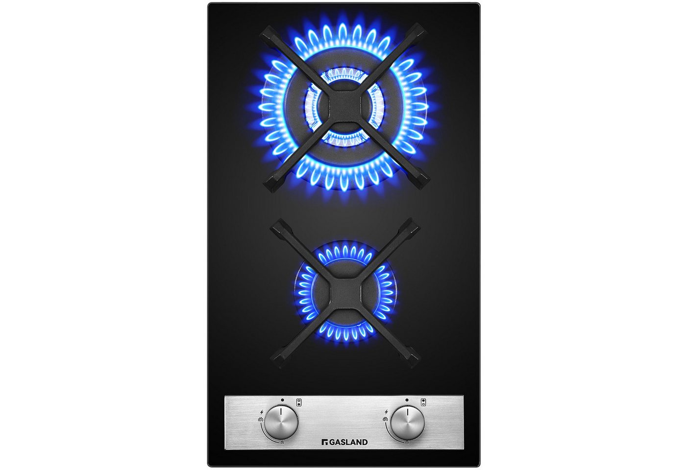 GASLAND Gas-Kochfeld GH30BF, Glas-Gaskochfeld 30cm, 2 Flammig, 5200 W, Wokbrenner, Butan/LPG/Erdgas
