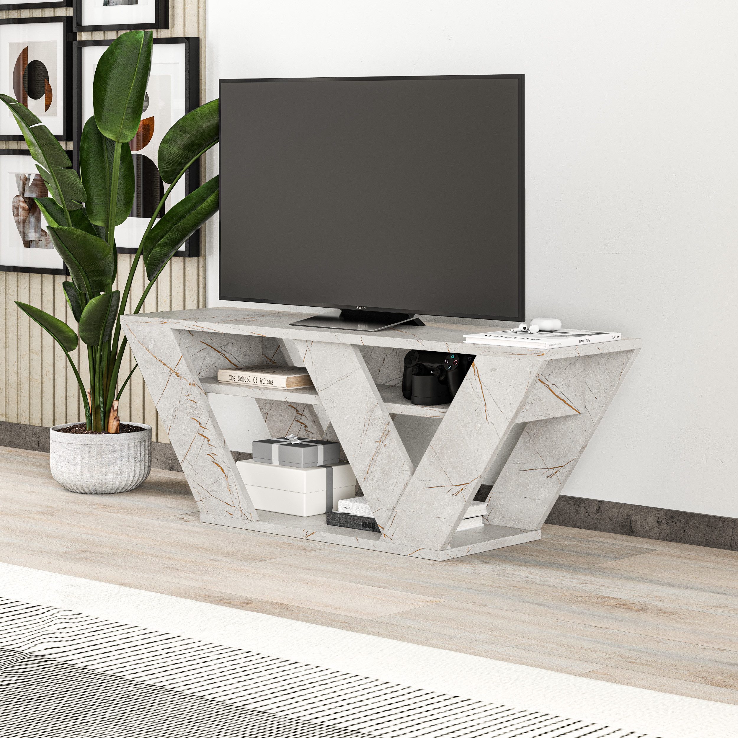 Decortie TV-Schrank Pipralla Moderner TV-Ständer Multimedia Mit Einlegeböden, 110 x 30 x 40 cm