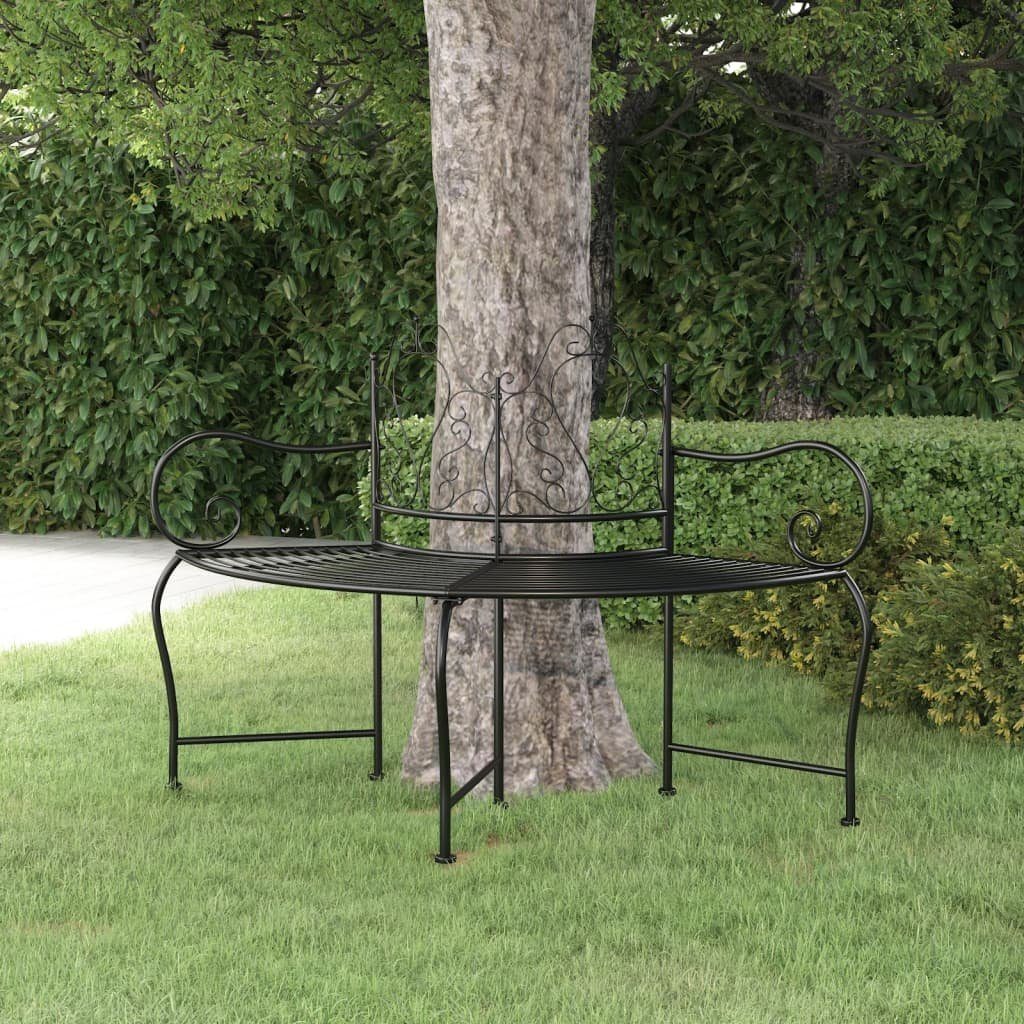 vidaXL Gartenbank Baumbank 150 cm Schwarz Stahl (1-St)