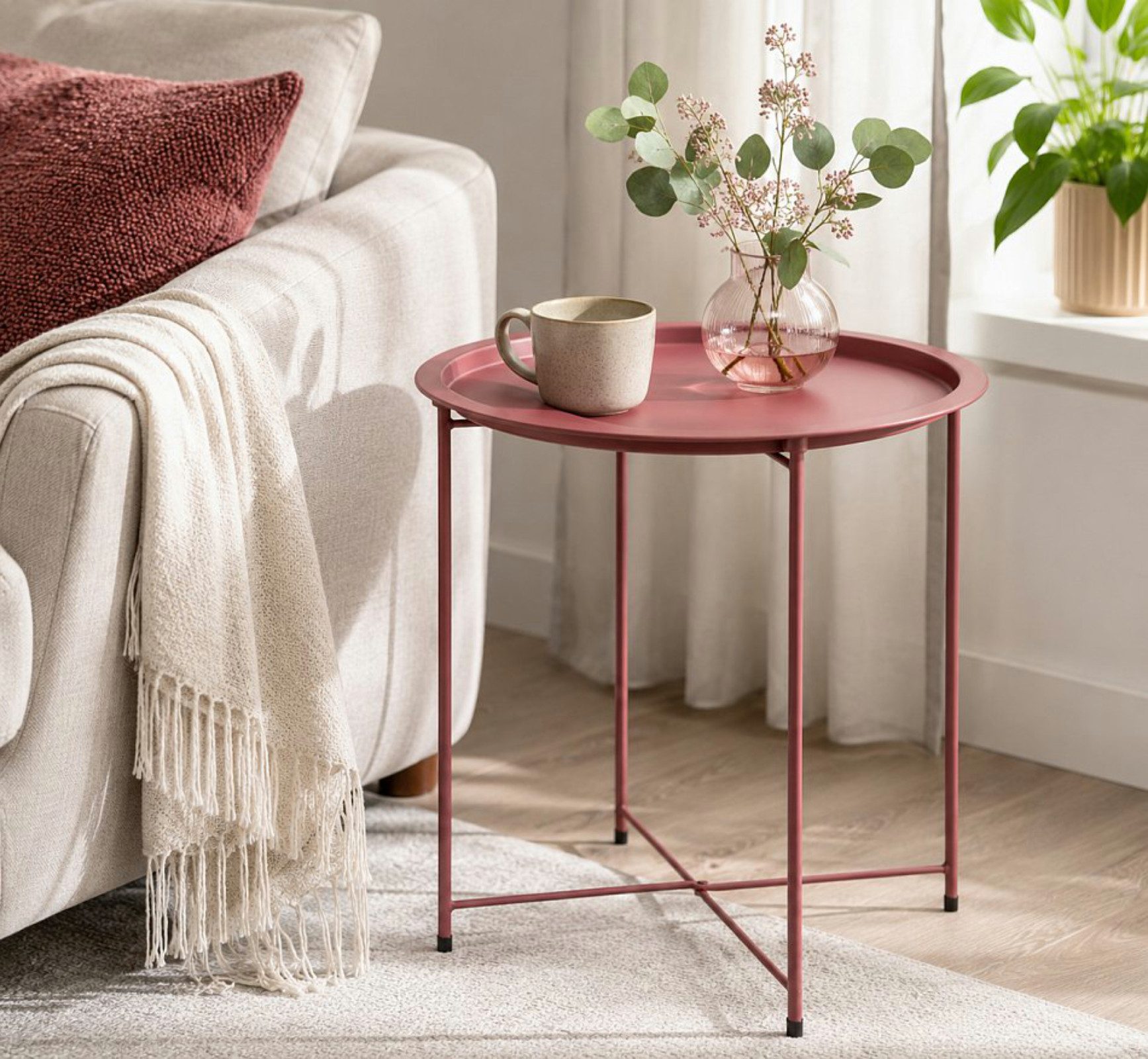 Koopman Beistelltisch Metalltisch Sofatisch Tisch 50x47cm Rosa (Stück, 1-St., Packung), Ø 47cm, runde Tischplatte, Höhe 50cm, hoher Rand