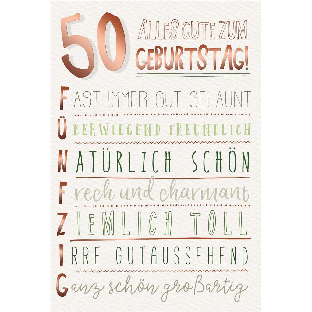 Grußkarten 50. Geburtstag - Karte mit Umschlag - Schriftkarte - mit rosegoldener