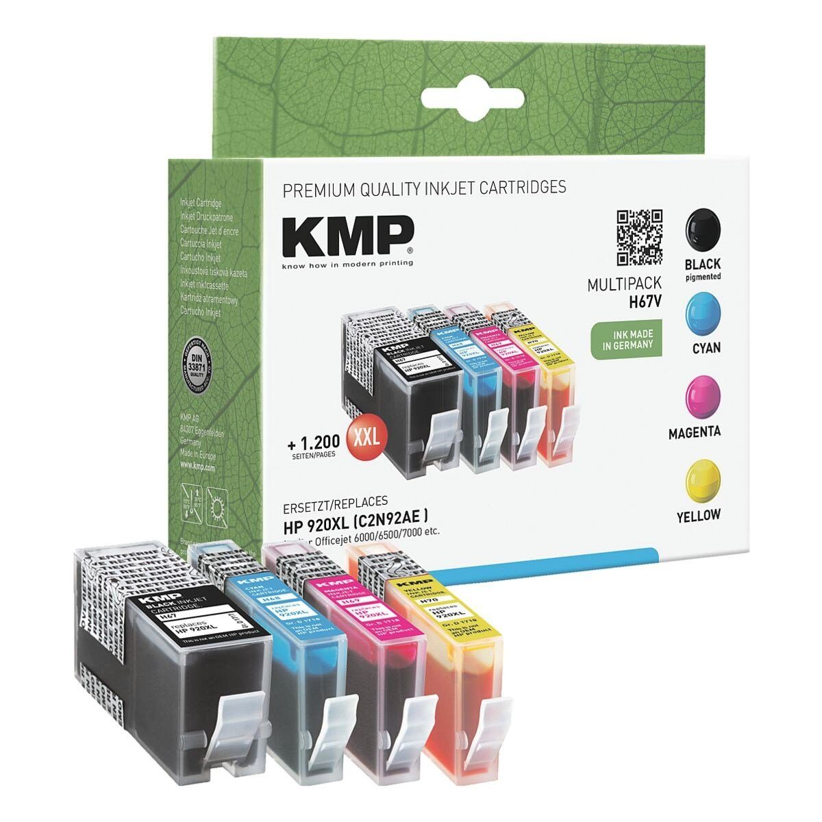 KMP Tintenpatrone (Set, 4-tlg., ersetzt HP »H67V« Nr. 920 XL, schwarz, cyan, magenta, gelb)
