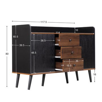 Fangqi Sideboard Moderne Holzfarbe-Sideboard mit drei Schubladen und Stauraumregalen, 80x117,5x40 cm, Sideboard für Schlafzimmer und Wohnzimmer, Weiß/Schwarz