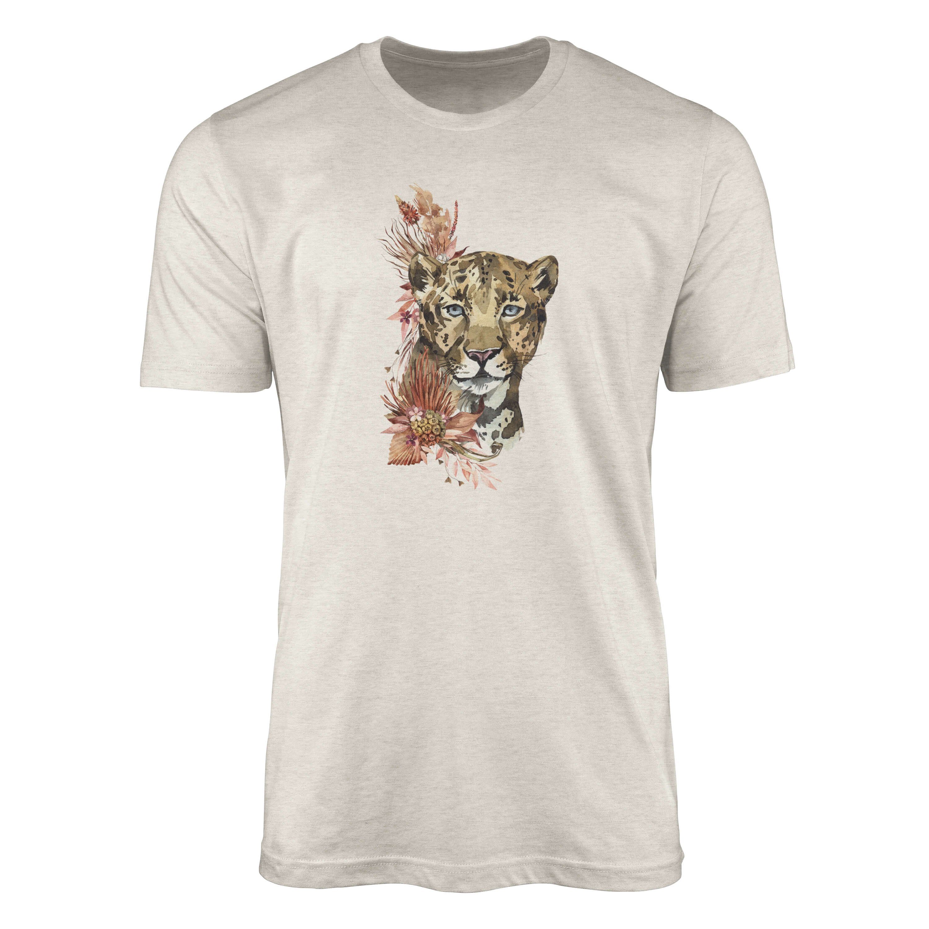 Sinus Art T-Shirt Herren Shirt 100% gekämmte Bio-Baumwolle T-Shirt Aquarell Jaguar Motiv Nachhaltig Ökomode aus erneu (1-tlg)