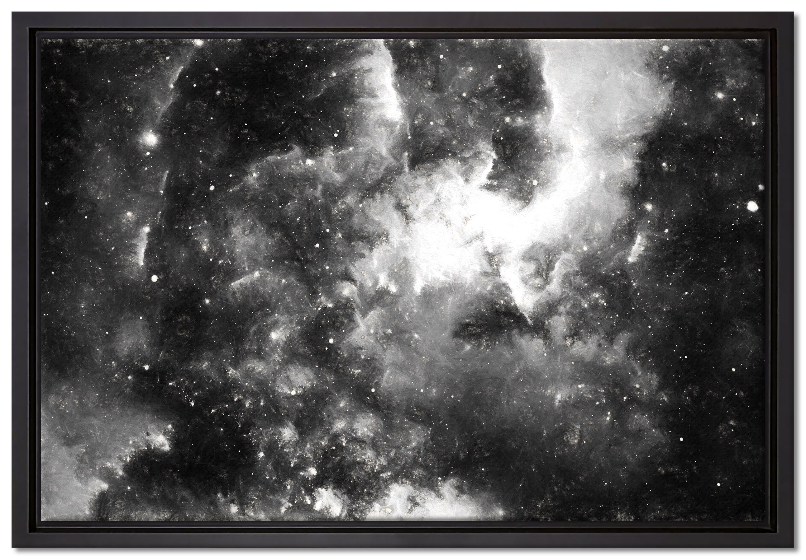 fertig und St), Sterne, Wanddekoration Schattenfugen-Bilderrahmen Pixxprint Leinwandbild inkl. Zackenaufhänger gefasst, Leinwandbild einem (1 in bespannt, Nebelgalaxie