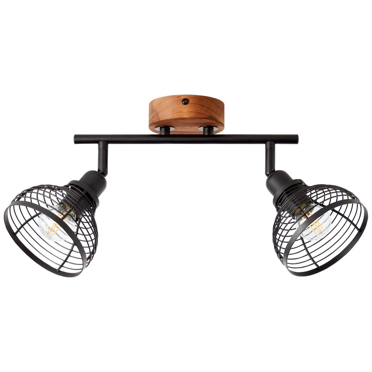 Deckenleuchte D45, Spotrohr E1 Lampe, 2x Metall/Holz, Avia, schwarz/holzfarbend, Avia Brilliant 2flg