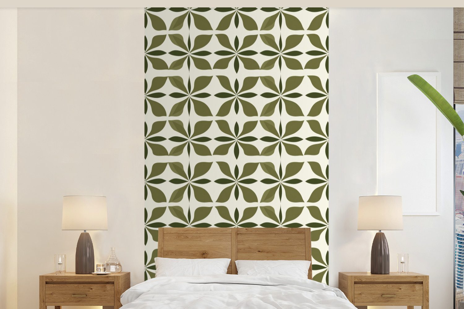 MuchoWow Fototapete Botanisch - Retro - Grün, Matt, bedruckt, Vliestapete für Wohnzimmer Schlafzimmer Küche, Fototapete, 120x240 cm