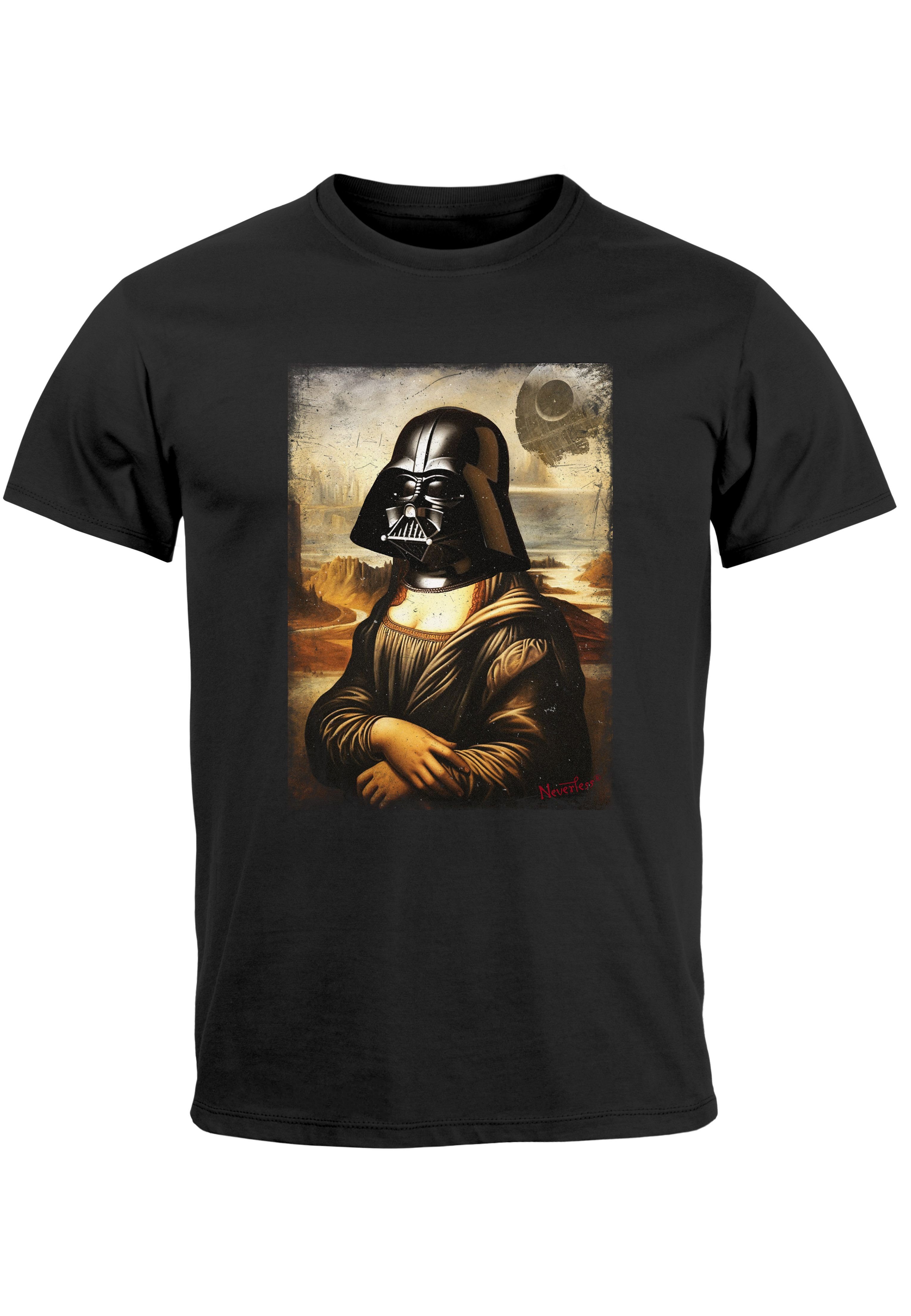 MoonWorks Print-Shirt Herren T-Shirt Print Aufdruck Mona Lisa Parodie Meme Kapuzen-Pullover mit Print Darth Lisa schwarz