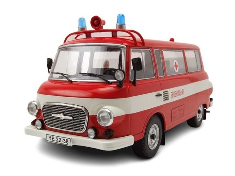 MCG Modellauto Barkas B 1000 Feuerwehr Ambulanz 1965 rot, Maßstab 1:18