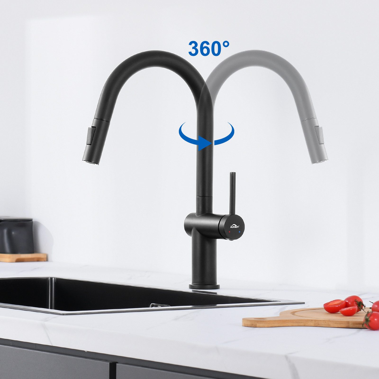 Thumbnail - Auralum Max Küchenarmatur Küche Wasserhahn Küchenarmatur Spültischarmatur mit Ausziehbar Brause 360° Drehbar, Schwarz