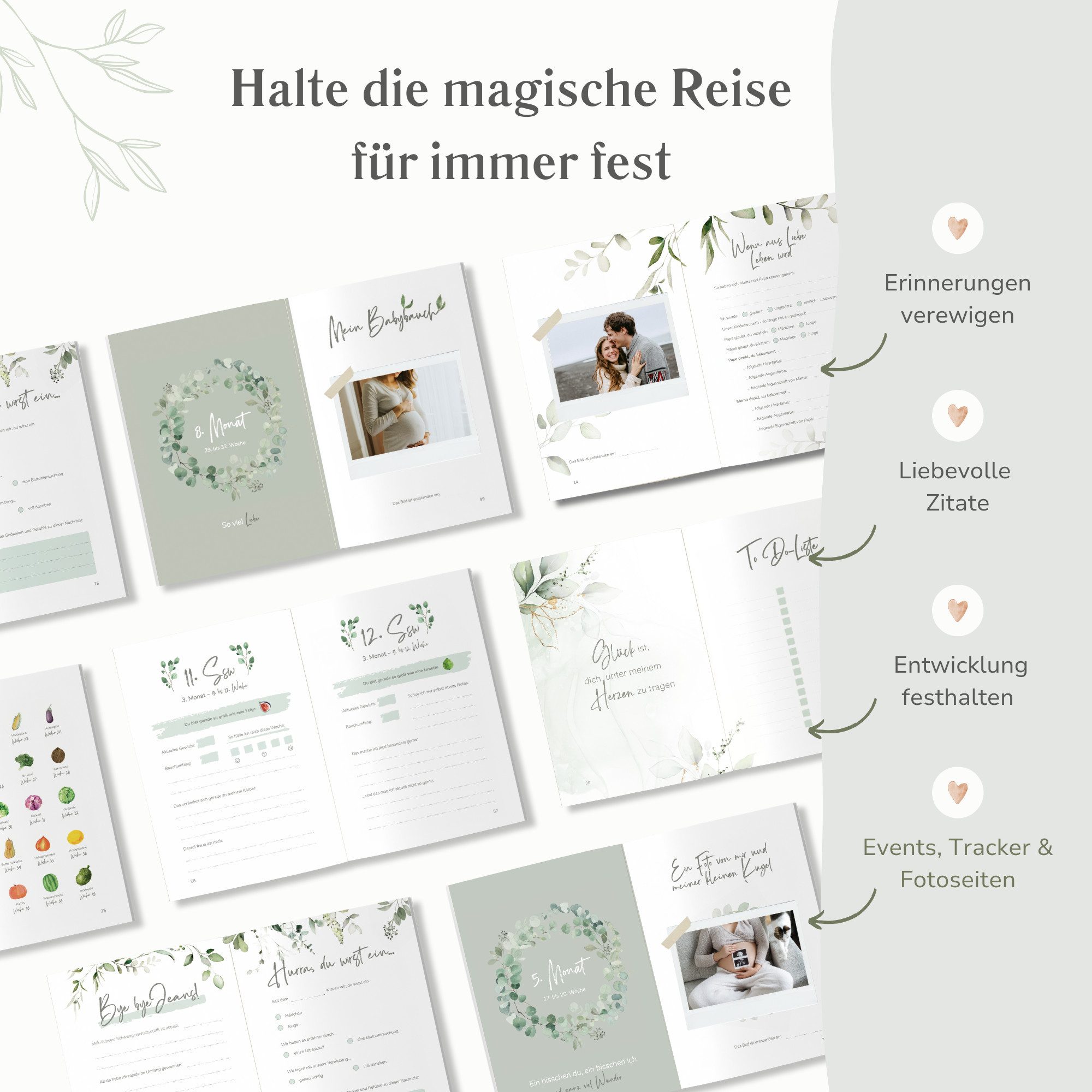MeinBaby123® Tagebuch Schwangerschaft, Geschenke für Schwangere, Schwangerschafts Journal, Schwangerschaftsbuch "Liebe im Bauch" vergoldet