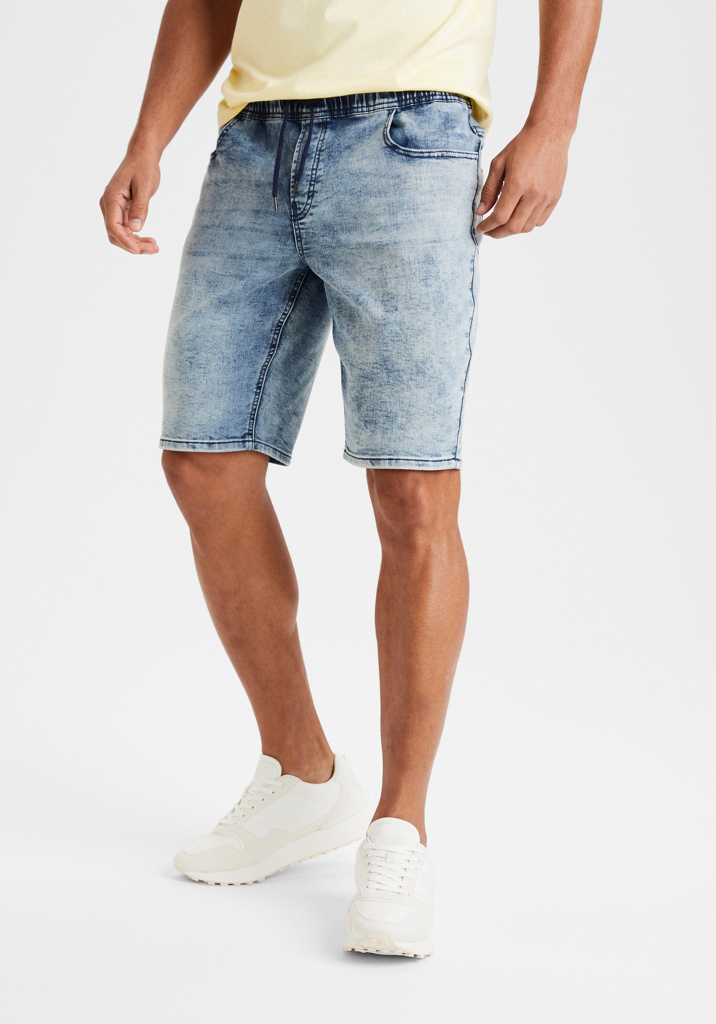 Buffalo Jeansshorts Knielange Shorts mit Bindeband aus elastischer Jeansqualität