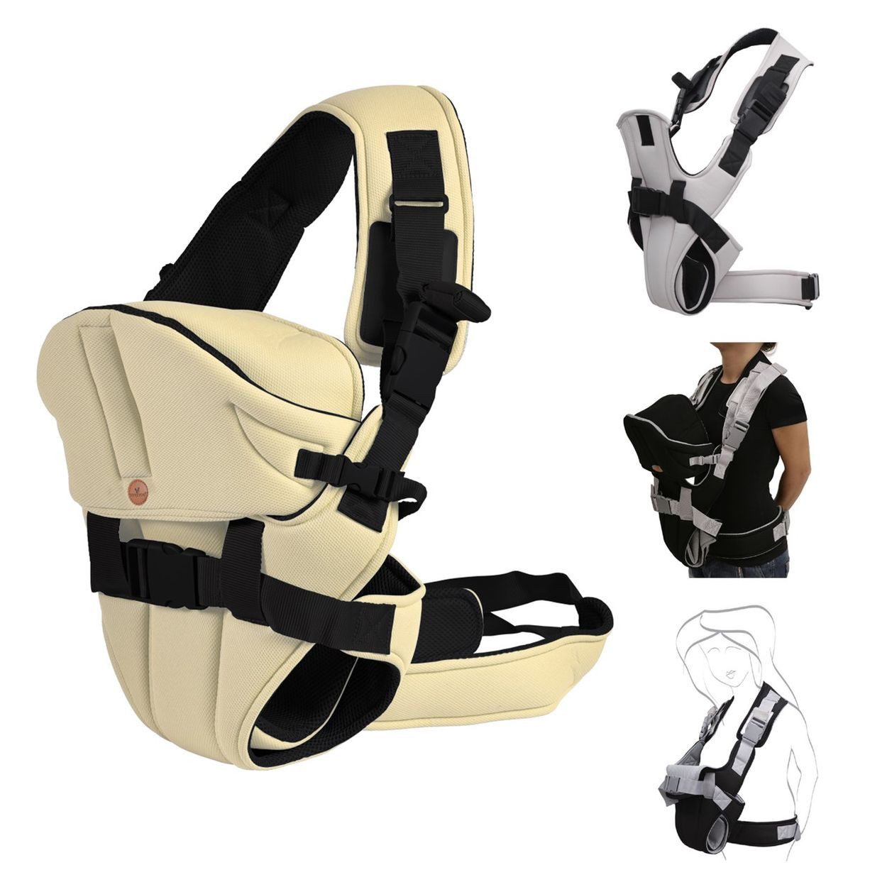 Moni Babytrage Carry go 2 in 1, Bauchtrage, Hüfttrage, abnehmbare Kopfstütze, Stillposition, 13 kg
