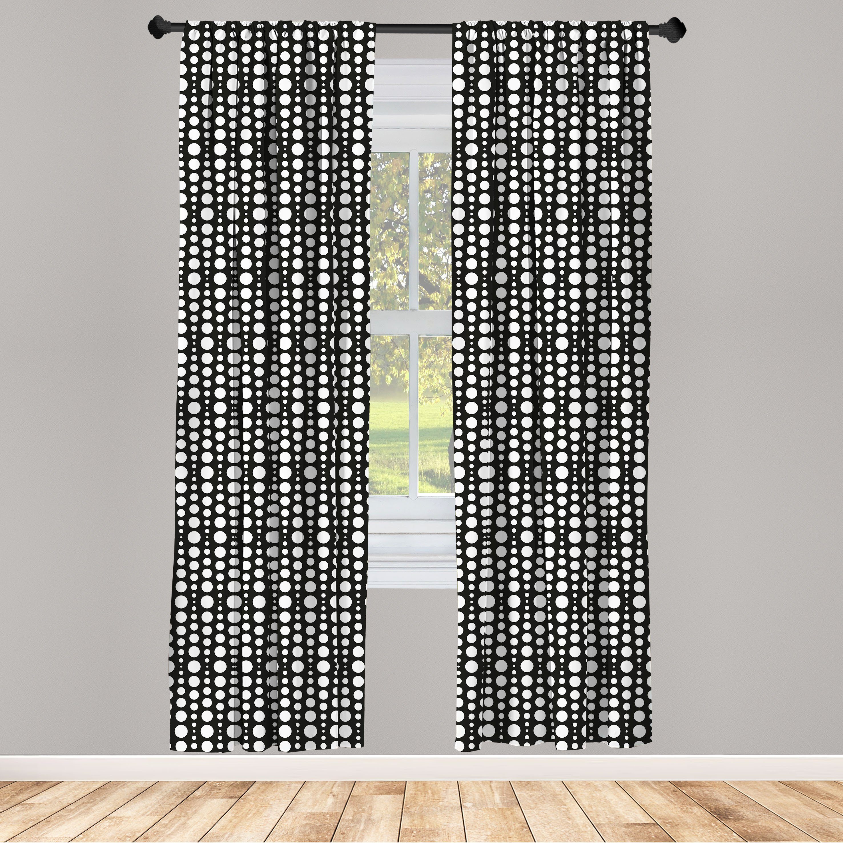 Gardine Vorhang für Wohnzimmer Schlafzimmer Dekor, Abakuhaus, Microfaser, Schwarz und weiß Blended Kreise Dot