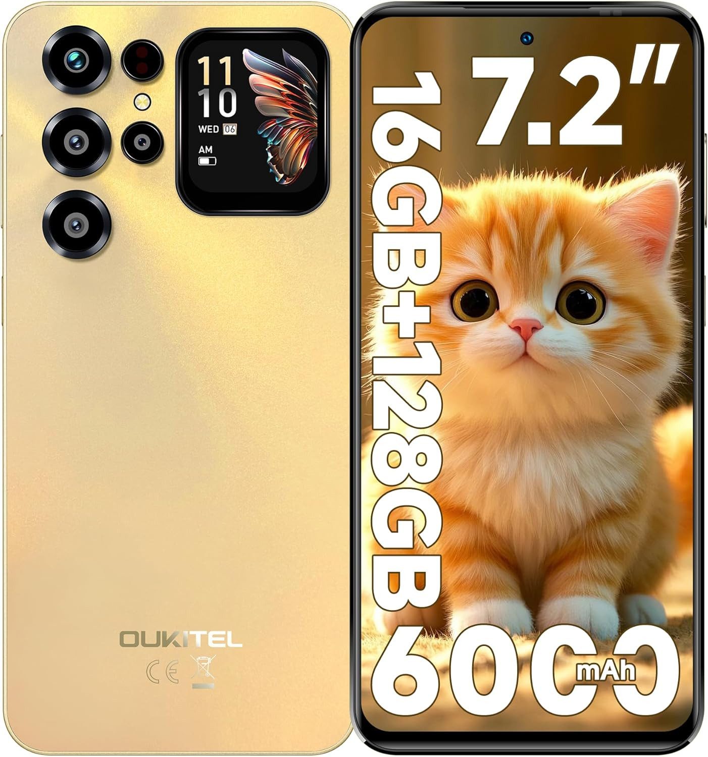 OUKITEL C68 Plus Android 15 Smartphone (18,28 cm/7.2 Zoll, 128 GB Speicherplatz, 64 MP Kamera, 6000mAh, 16(4+12)GB+128GB /1TB, 7.2" HD+ 120Hz, Dual SIM/ OTG/ GPS)