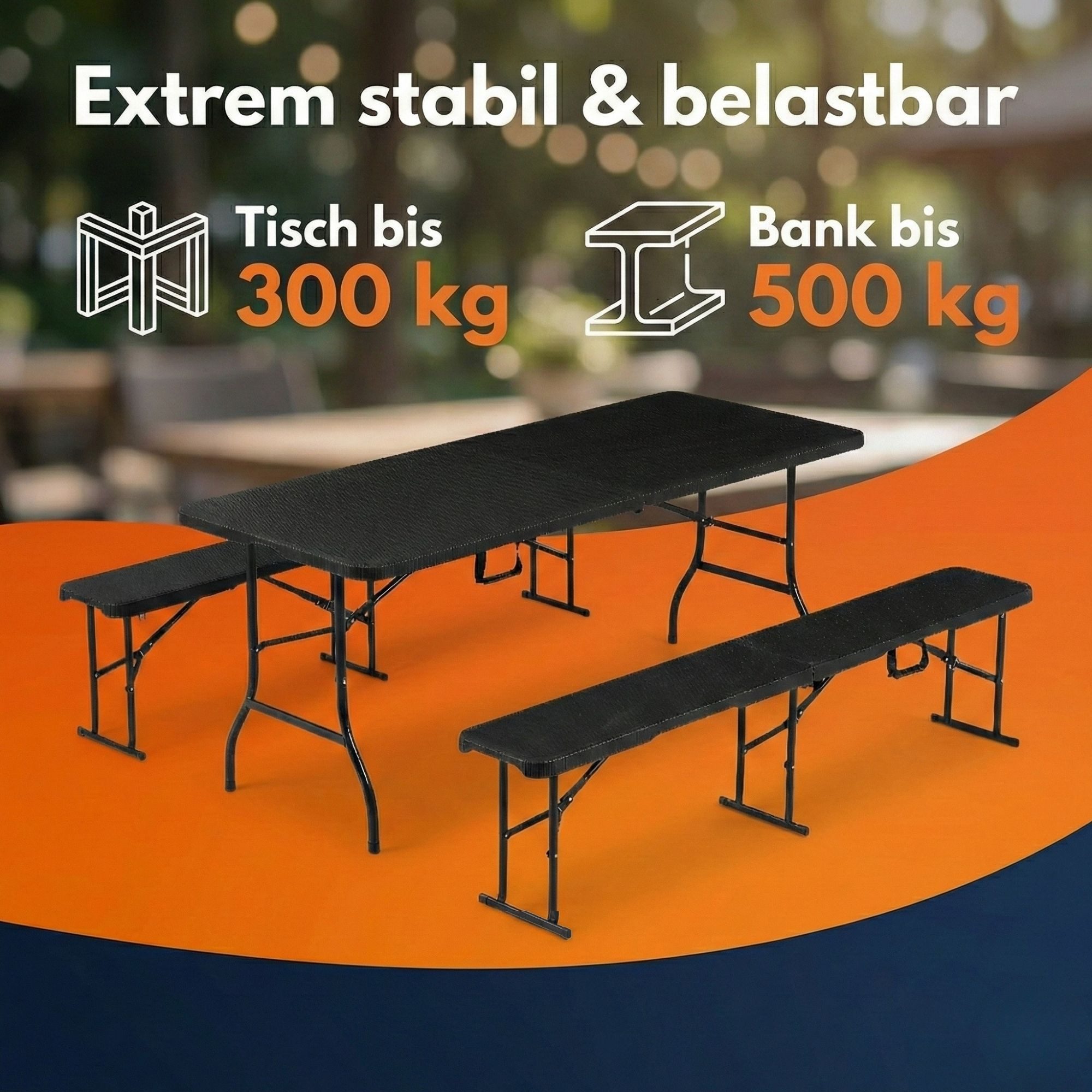 Albatros International Bierzeltgarnitur Albatros Bierzeltgarnitur Rattan – robuste Biertischgarnitur, (für bis zu 10 Personen), Klappbar und hohe Tragkraft – Set aus 2x Bierbank und 1x Biertisch