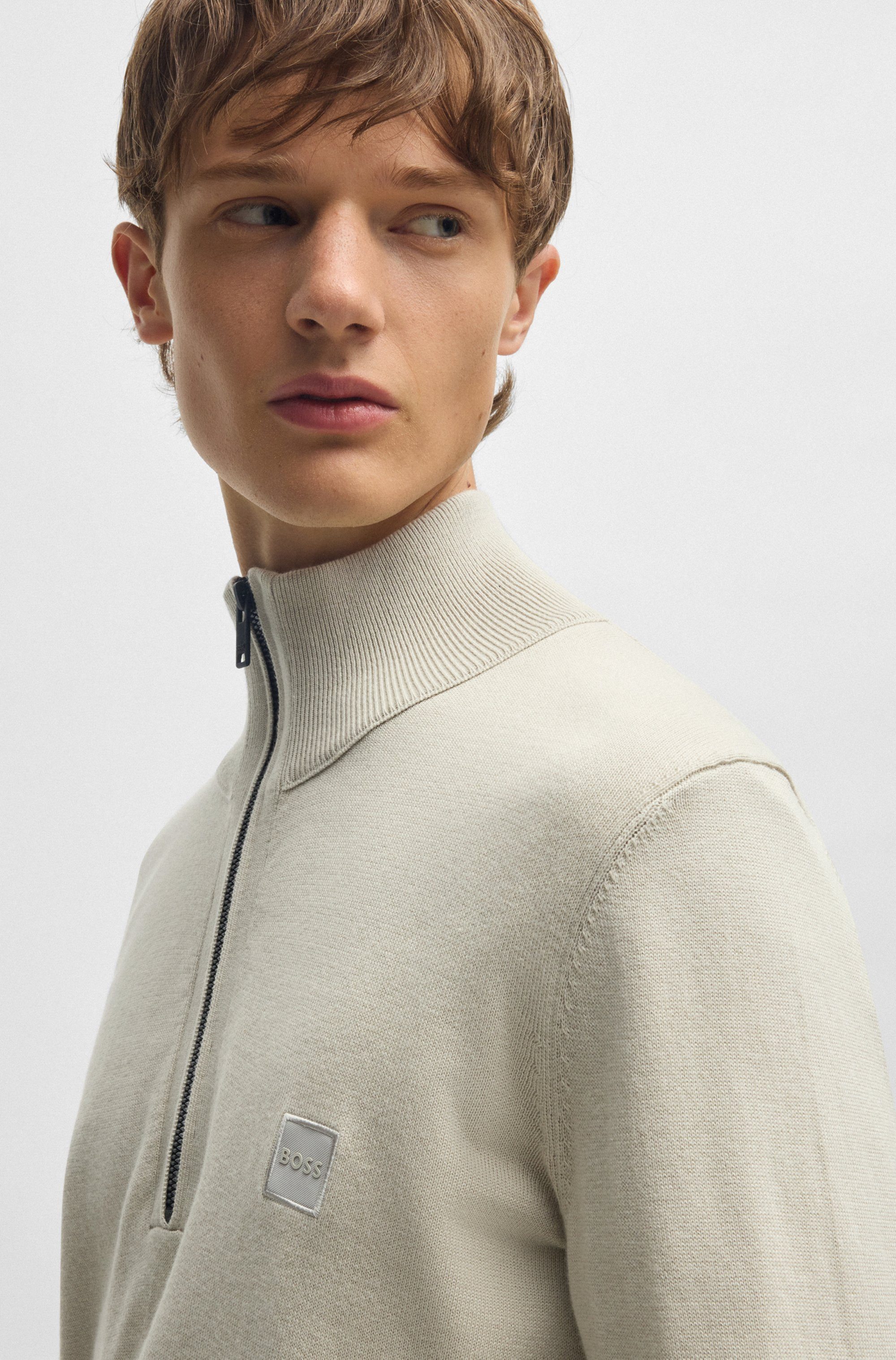 BOSS ORANGE Rollkragenpullover Kanobix Regular fit, Stehkragen mit Reißverschluss, Ton-in-Ton Logo