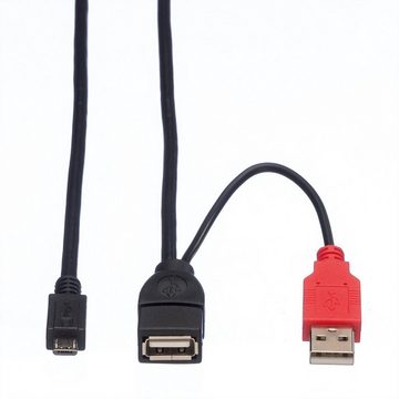 ROLINE USB 2.0 Y-Kabel, 2x Typ A (ST / BU) - Micro B ST, 1m USB-Kabel, USB 2.0 Typ A Männlich (Stecker), USB 2.0 Typ Micro B Männlich (Stecker) (100.0 cm)