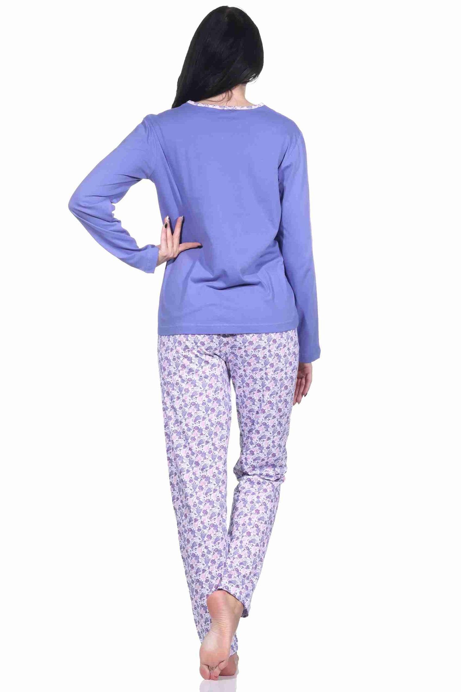 10 by Pyjama - blau RELAX langarm Damen allover 780 Schlafanzug mit Hose bedrucker 222 Normann
