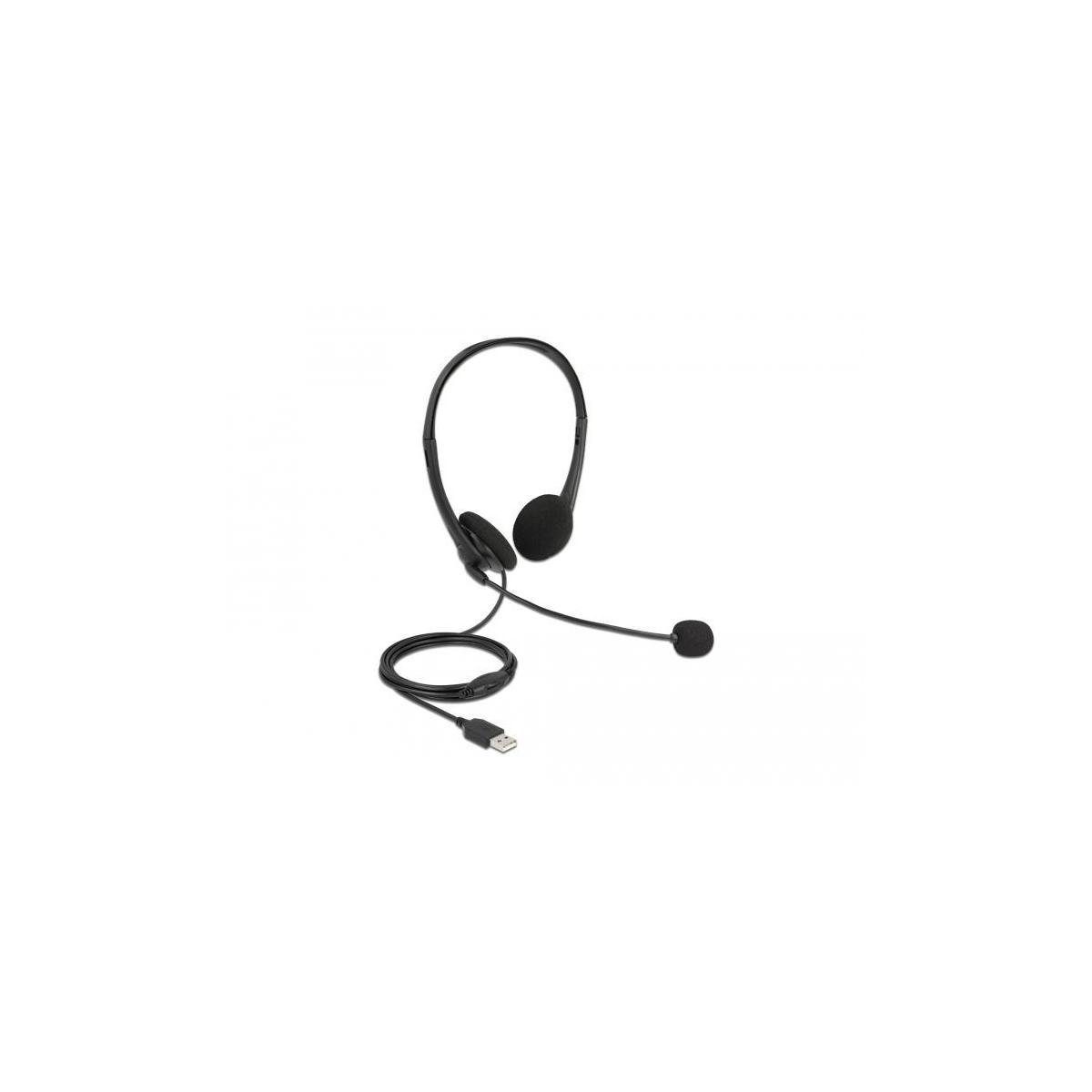 Delock USB Stereo Headset mit Lautstärkeregler für PC und Notebook Headset | Kopfhörer