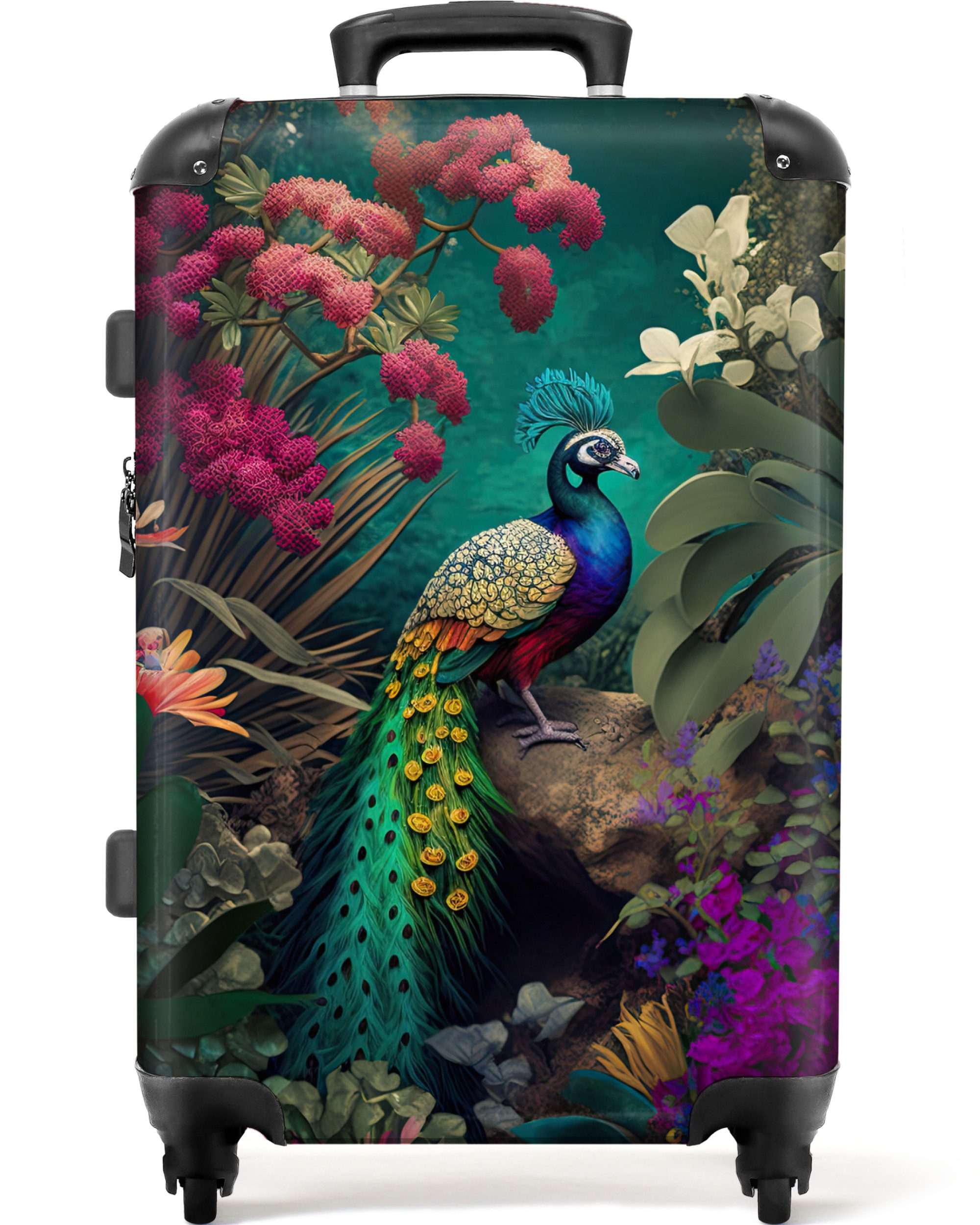 NoBoringSuitcases.com© Hartschalen-Trolley Pfau - Federn - günstig online kaufen