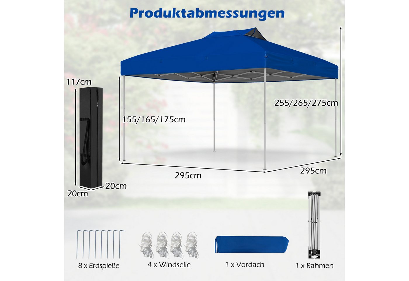 Thumbnail - KOMFOTTEU Faltpavillon, höhenverstellbarer Gartenpavillon mit Tragetasche