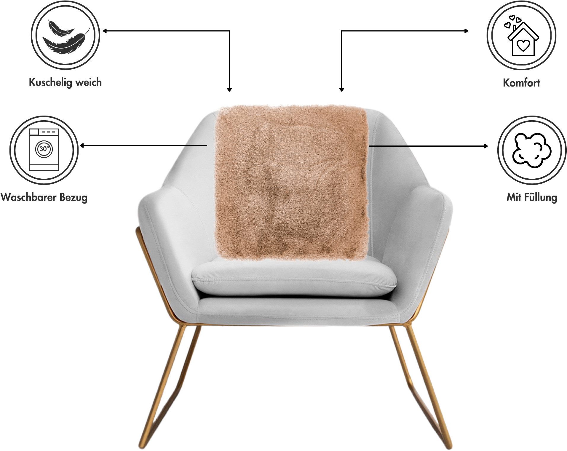 LUXOR living Fellkissen Dekokissen Novara, Kunstfell, eckig, 40x40 cm, sehr weich, mit Füllung, Wohnzimmer