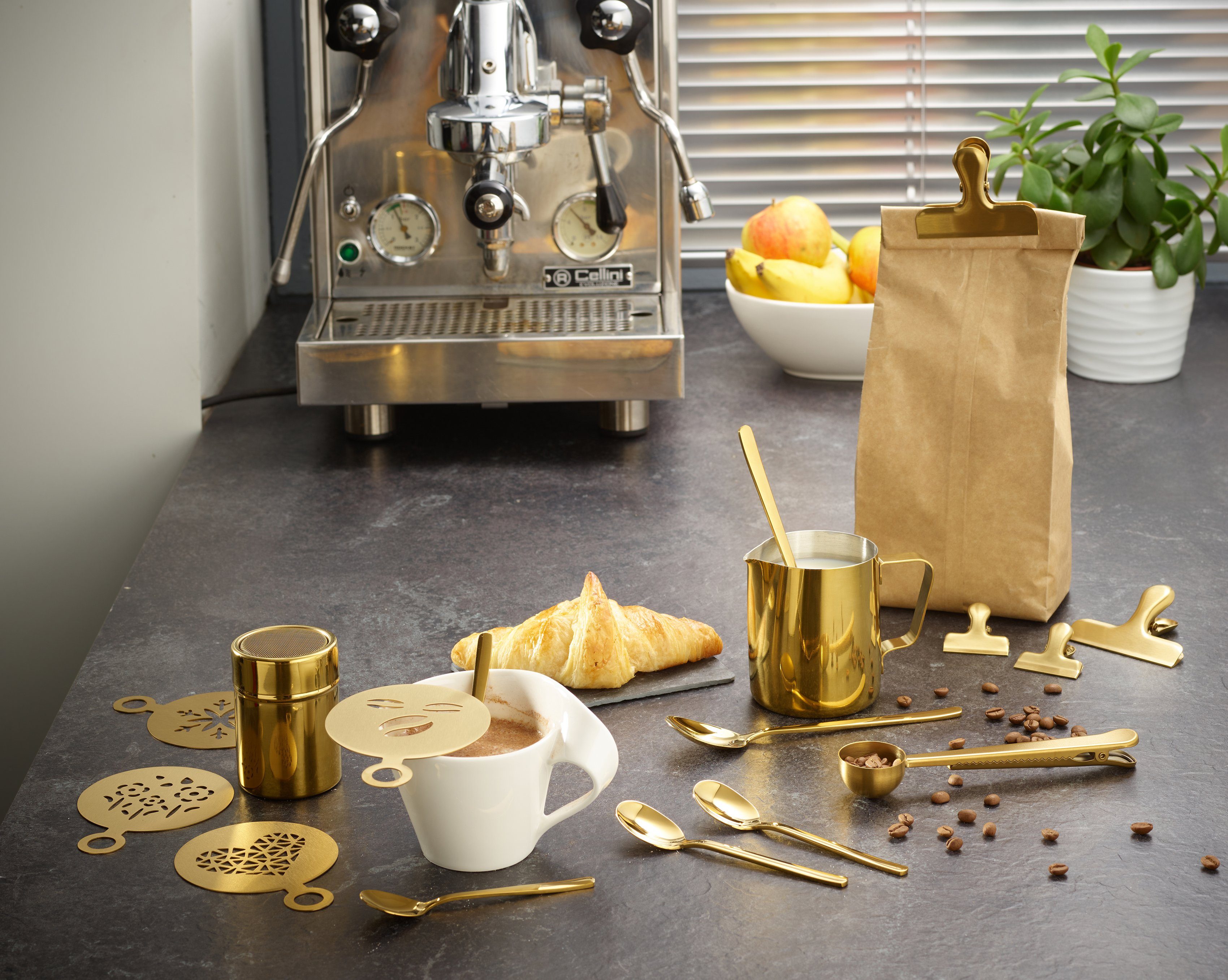 ECHTWERK goldfarben Barista-Set, für Macchiato, oder Latte ideal 23-tlg. Kaffeezubehör-Set, Cappuccino