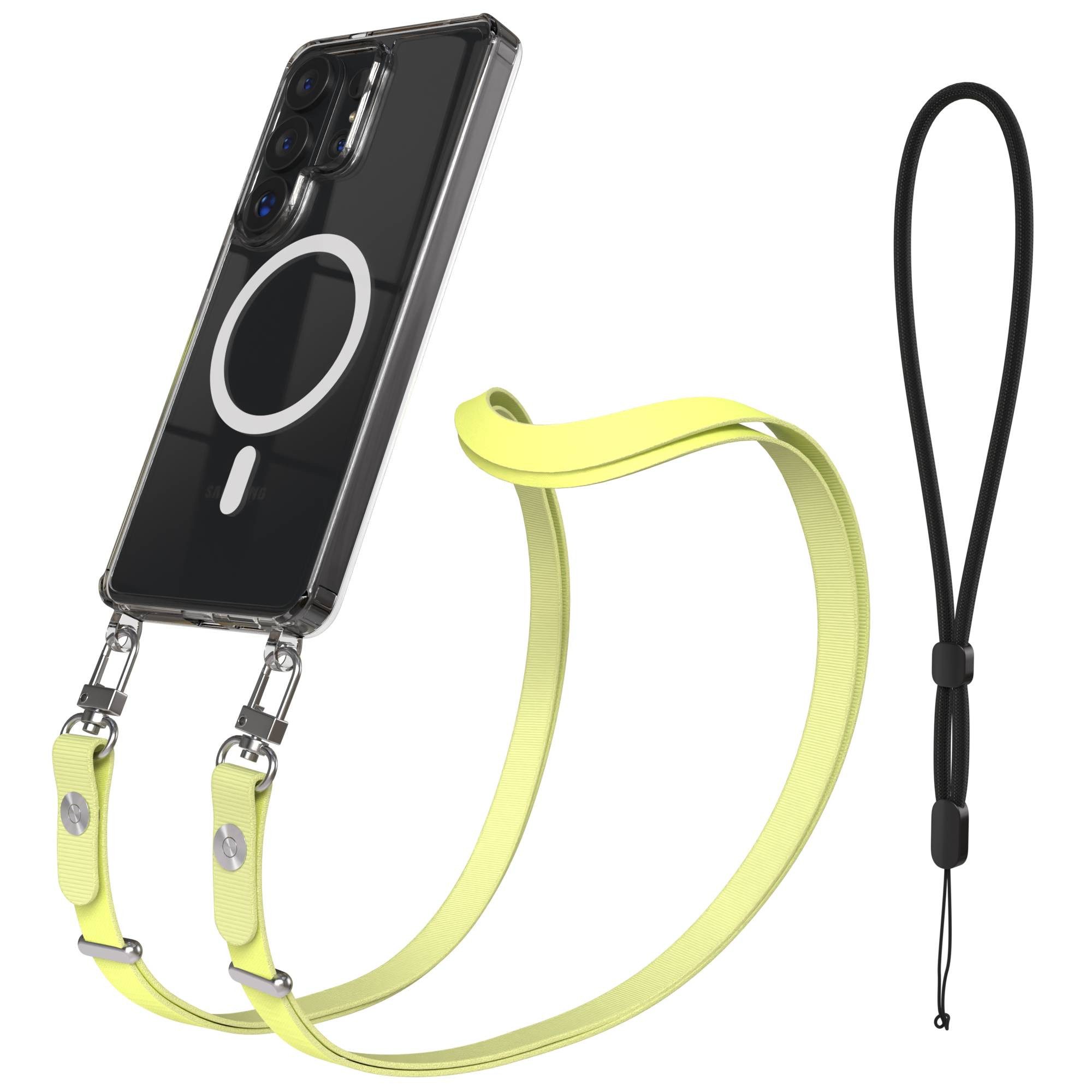 EAZY CASE Handykette für Samsung Galaxy S26 Ultra Handyhülle mit Handyband magnetisch, MagSafe Schutzhülle in Gelb mit flexibler Kette bis 1,90 m