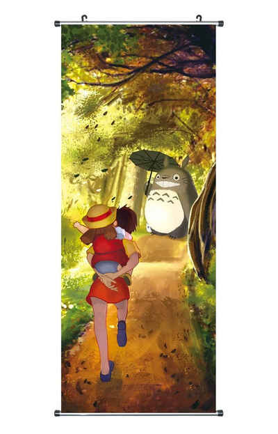 GalaxyCat Poster Mein Nachbar Totoro Rollbild aus Stoff, Kakemono 100x40cm, Motiv:, Totoro im Wald, Totoro im Wald Rollbild / Kakemono