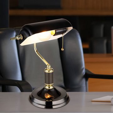 Globo Schreibtischlampe, Leuchtmittel nicht inklusive, Schreibtischlampe Bankerlampe Tischleuchte anthrazit gold H 34 cm