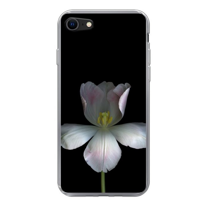 MuchoWow Handyhülle Weiße Tulpen auf schwarzem Hintergrund Handyhülle Apple iPhone 7 Smartphone-Bumper Print Handy Schutzhülle