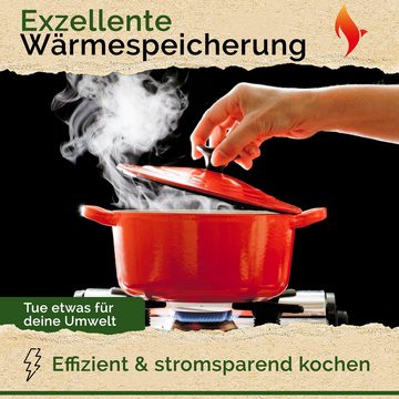 Funkenflug Bräter Gusseisen Topf Brot backen 4,7 Liter [Induktionsgeeignet], Emaille, Gusseisentopf, Brotbacktopf (für einzigartigen Brotgenuss - auch als Schmortopf einsetzbar - Gusseisen Emaille Topf - Bräter gusseisen, inkl. Rezeptbuch), Induktionsgeeignet