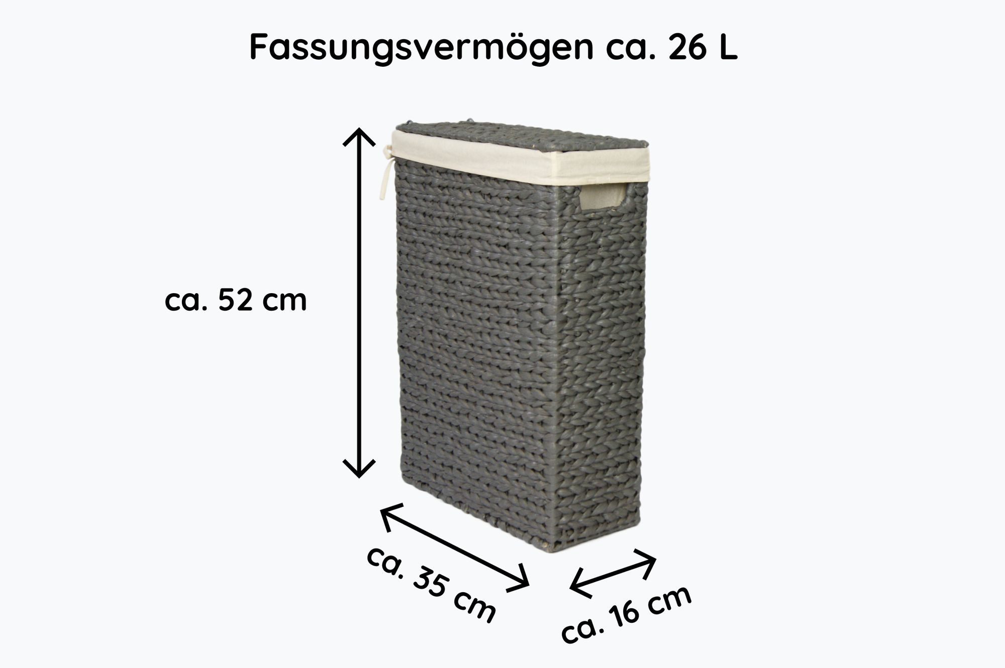 animal-design Wäschekorb, Nischen-Wäschekorb mit Gr.1 Nischenkorb L 26 ca. Stoffeinsatz Wäschebox grau Wasserhyazinthe Wäschesammler