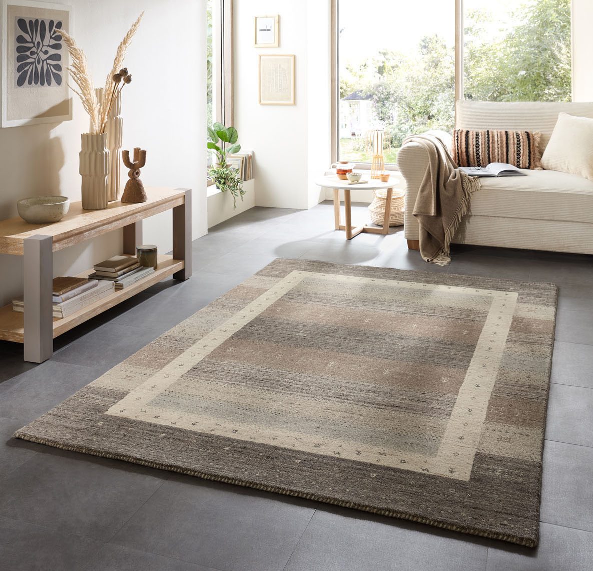 THEKO Wollteppich Memu ZO-7406-24, rechteckig, Höhe: 12 mm, Gabeh Design, reine Wolle, besonders flach, handgewebt, warme Farben