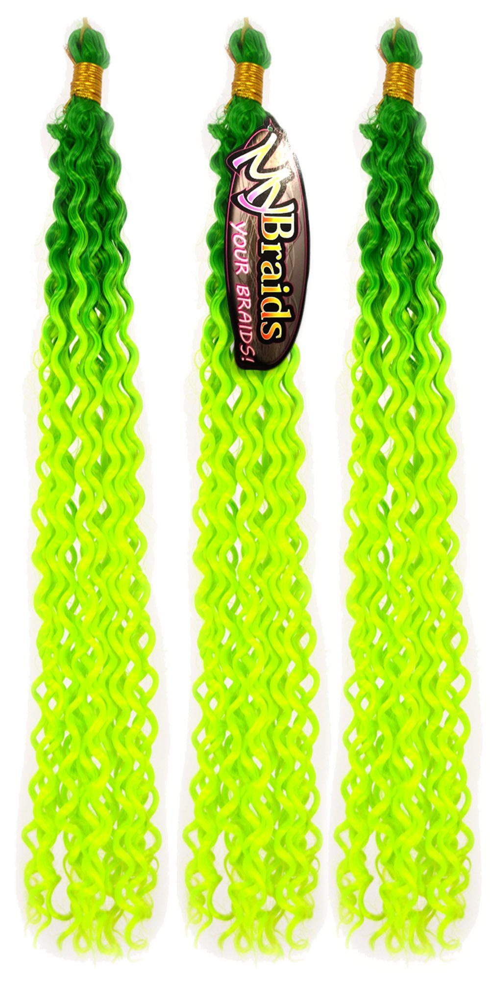 MyBraids YOUR BRAIDS! Kunsthaar-Extension Deep Wave Crochet Braids 3er Pack Flechthaar Ombre Zöpfe Wellig 14-WS Saftgrün-Neongelb