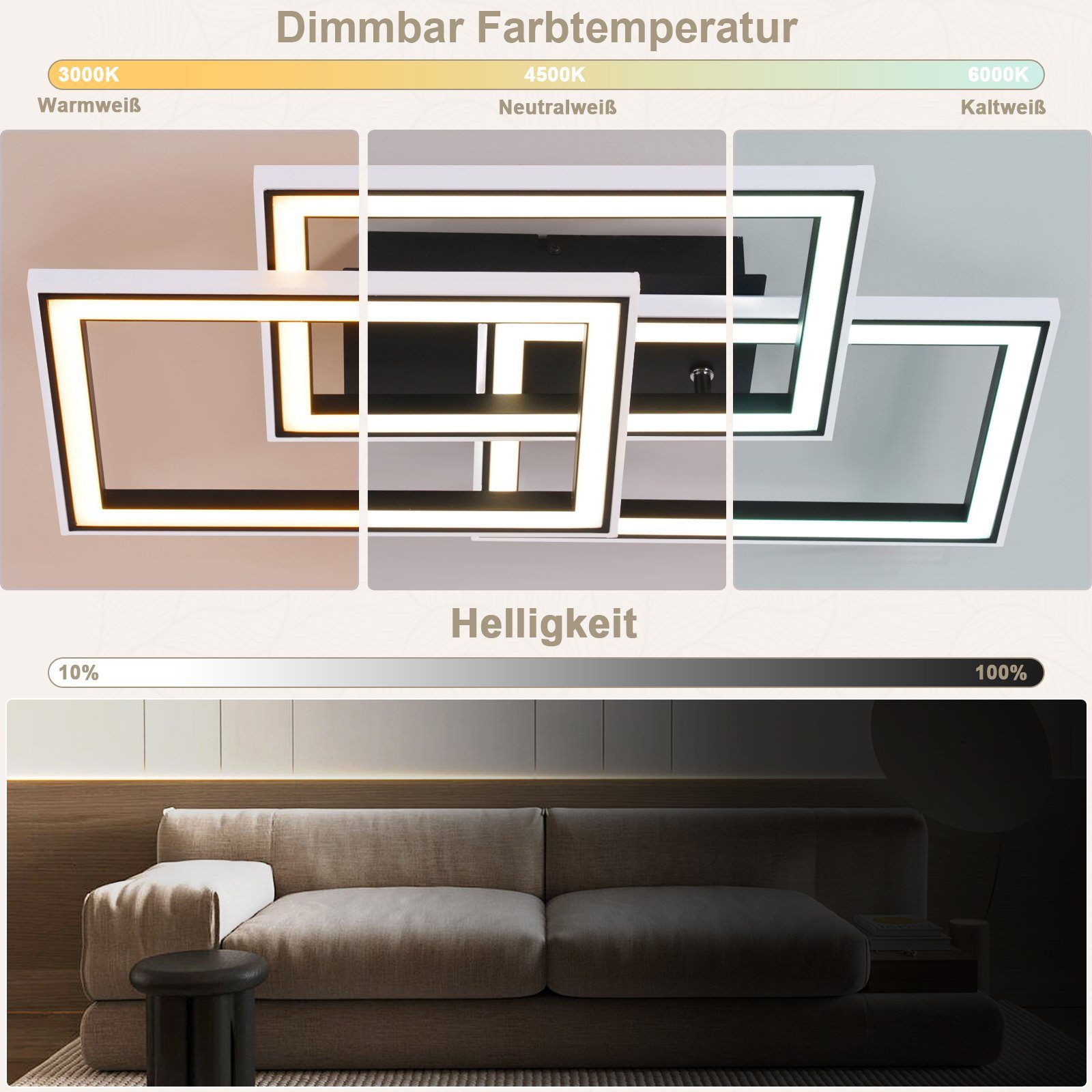 ZMH LED Deckenleuchte Schlafzimmer RGB RGB Schlafzimmer, LED für Farbwechsel Deckenlampe integriert, 45W Dimmbar 13 Modern 3000-6000K, Fernbedienung, fest