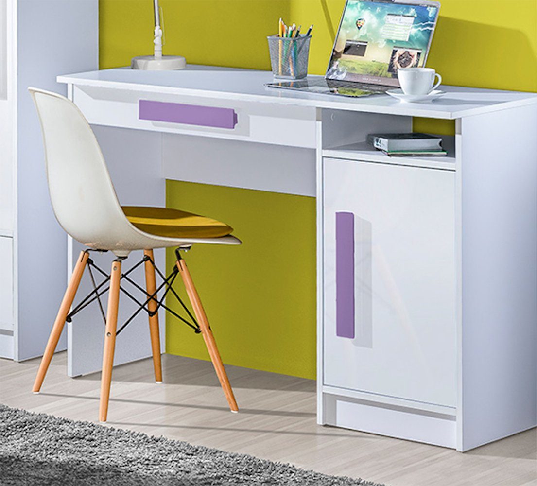 Guliver, Feldmann-Wohnen Griffe 1 Farbe Frontfarbe Schubkasten 1-türig weiß Schreibtisch wählbar der & glänzend 120cm mit