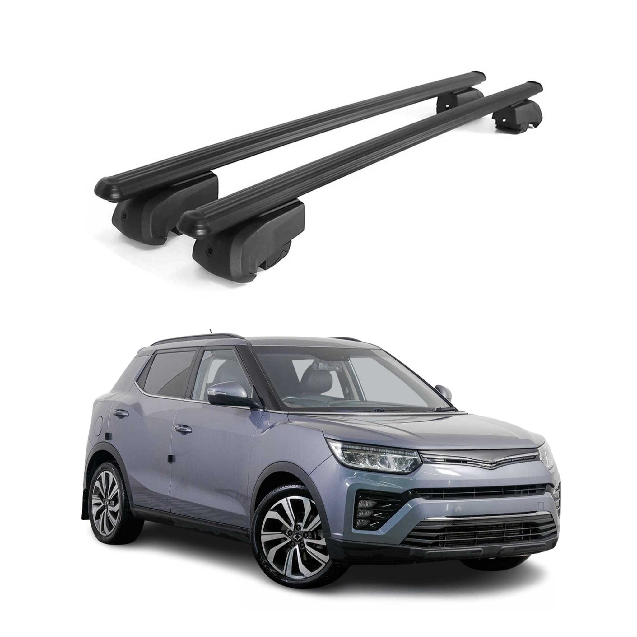 OMAC Dachträger Gepäckträger für Ssangyong Tivoli 2015-2021 ABE Alu Schwarz 2tlg (2-St), Wasserbeständig,Abnehmbar,Multifunktional,Leichtgewichtig