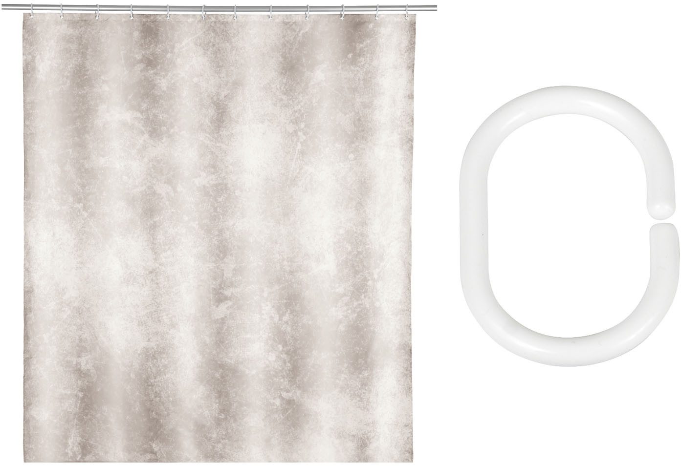SCHÖNER WOHNEN-Kollektion Duschvorhang »Londa« Breite 180 cm (Set, 17-tlg), aus recyceltem Polyester, Zement-Optik, mit 16 Duschvorhangringen