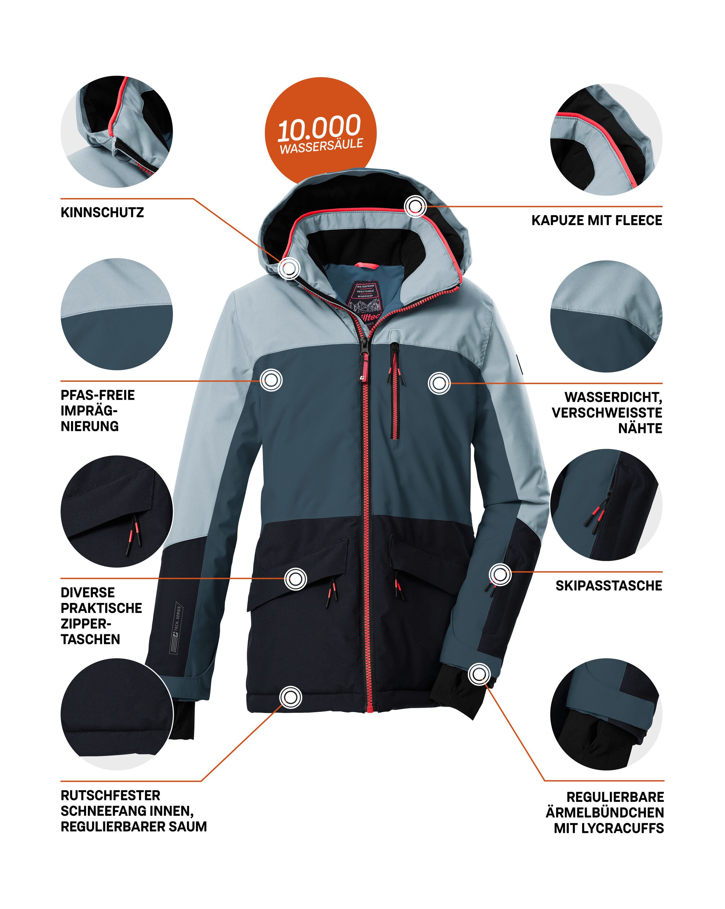 Killtec Skijacke KSW 208 GRLS SKI JCKT Wasserdichte, atmungsaktive Kinderjacke mit Schneefang und Taschen – Bild 5 von 5