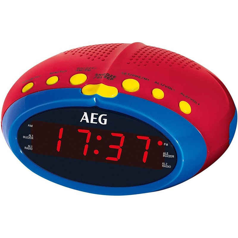 AEG Radiowecker MRC 4143 Kinderwecker Uhr, rot/blau, LED-Display, Einschlaffunktion, große Anzeige