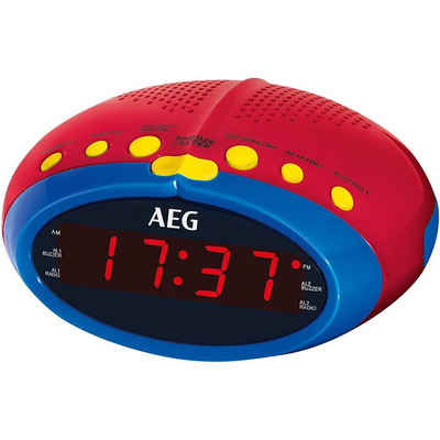 AEG Radiowecker MRC 4143 Kinderwecker Uhr, rot/blau, LED-Display, Einschlaffunktion, große Anzeige