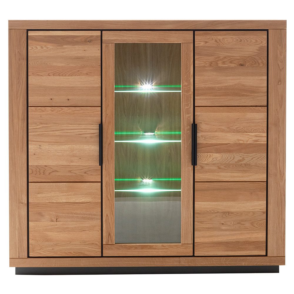 Lomadox Highboard GIUSTINO-06, Eiche teilmassiv geölt, Massivholzfronten, LED-Beleuchtung