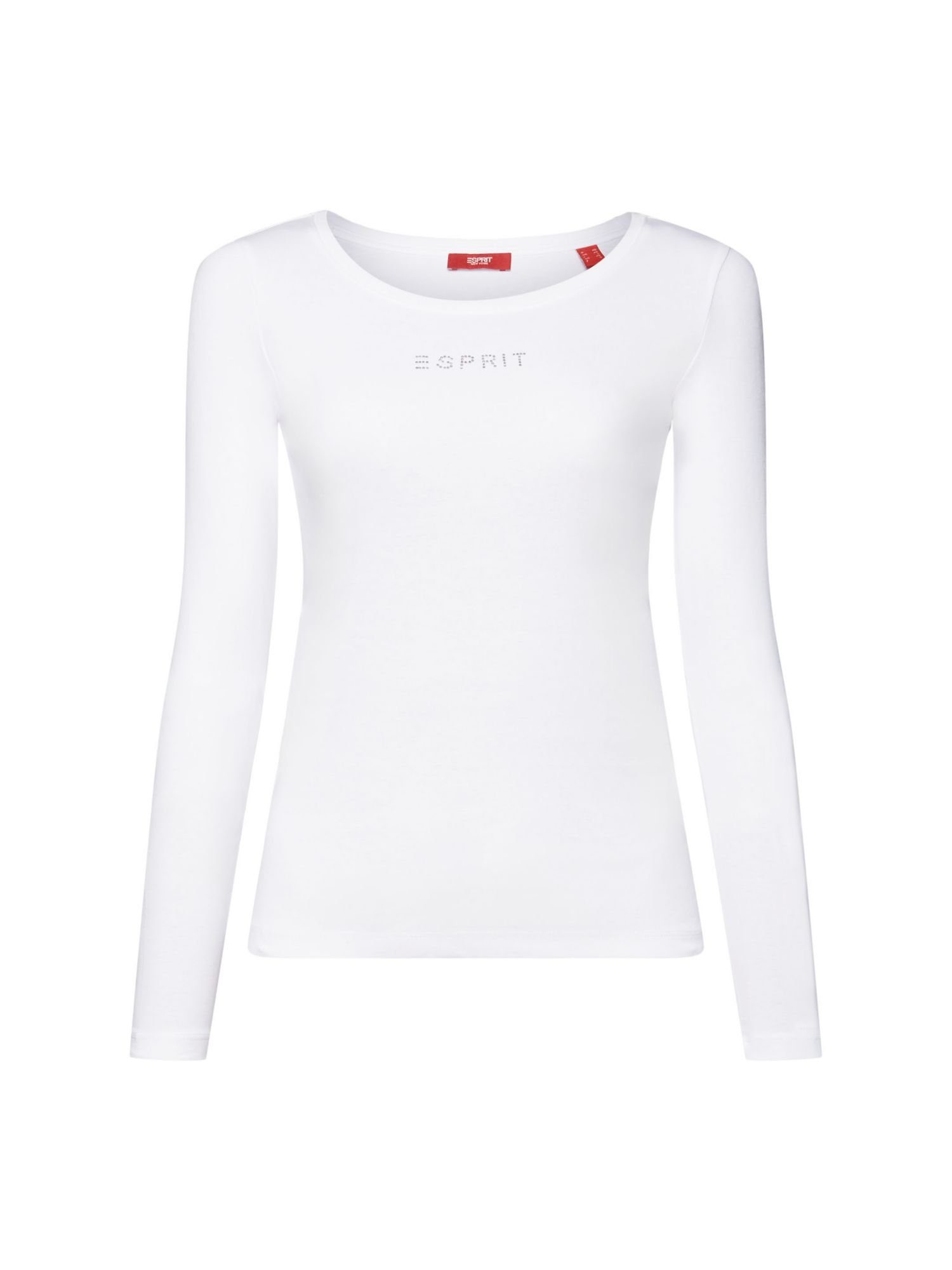 Esprit Langarmshirt Longsleeve aus Bio-Baumwolle mit Logo (1-tlg) WHITE