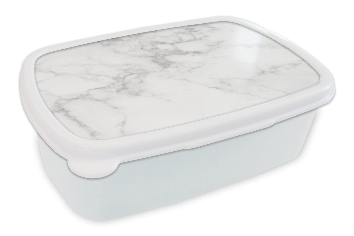 MuchoWow Lunchbox Marmor - Weiß - Grau - Luxus - Marmoroptik - Stein, Kunststoff, (2-tlg), Brotbox für Kinder und Erwachsene, Brotdose, für Jungs und Mädchen | Lunchboxen